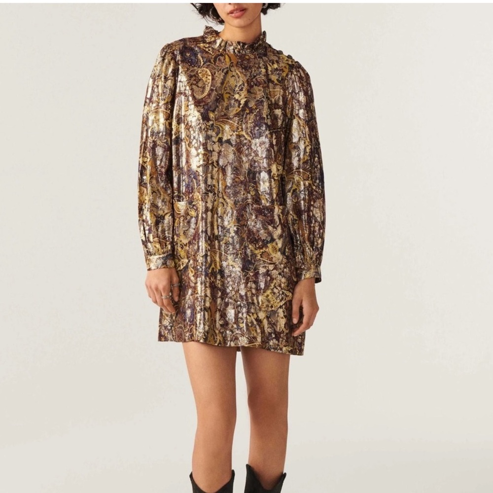 NWOT Ba+Sh Chiba gold mini dress, size M